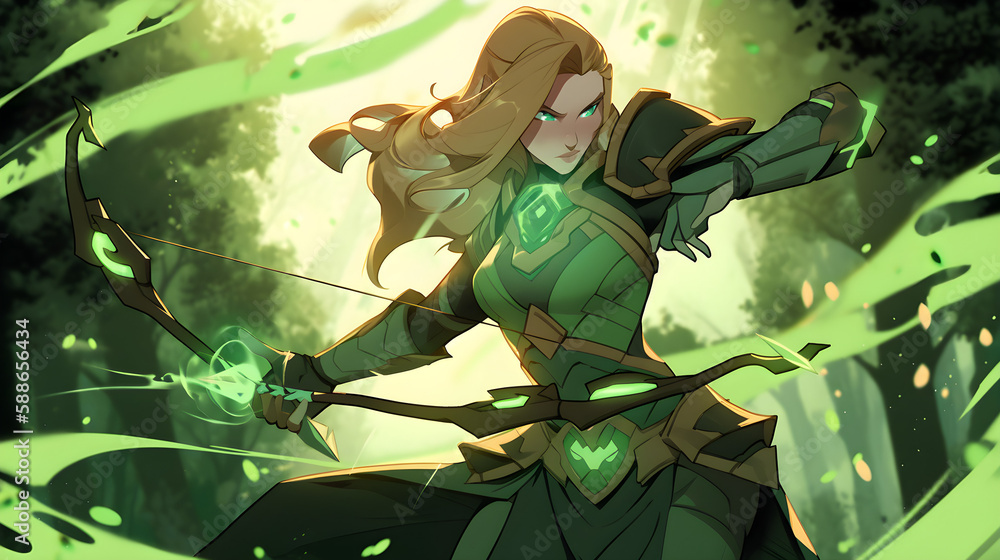 Windranger in dota holding a glowing bow