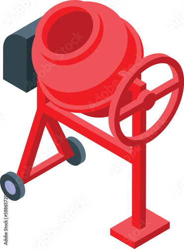 Red cement mixer icon isometric vector. Concrete road. Mix work