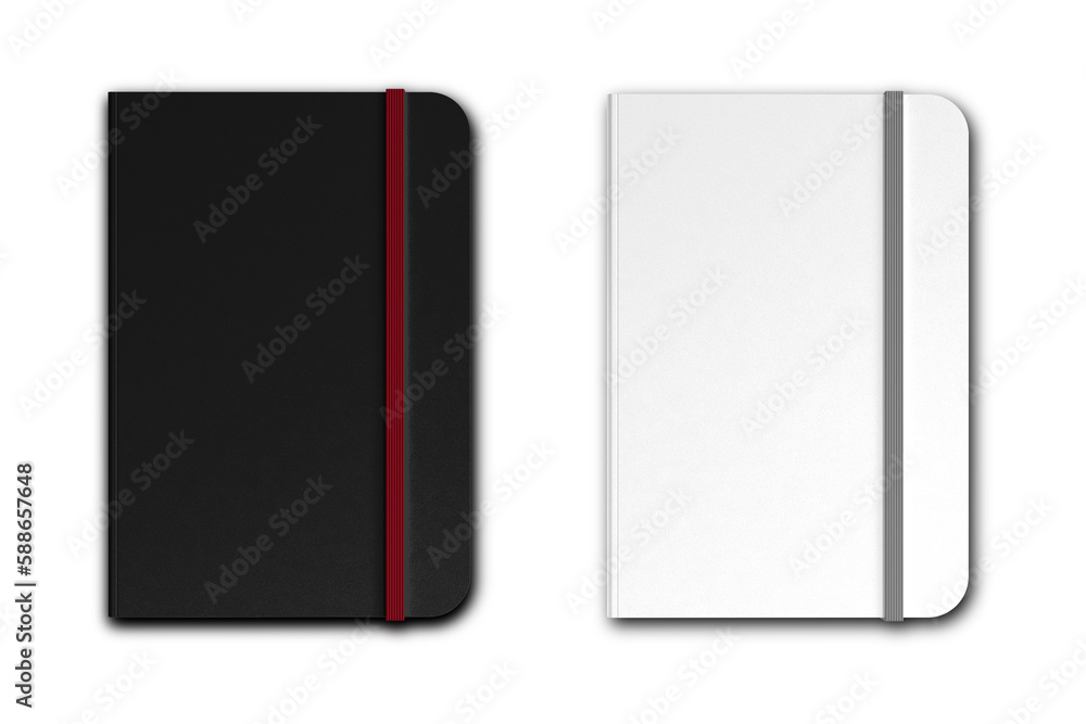 Black and white office organizer with rounded corners and bookmark. Mock up isolated on a white background. can be used for sketch or diary notebook design. 3d rendering. Black and white office organizer with rounded corners and bookmark. Mock up isolated on a white background. can be used for sketch or diary notebook design. 3d rendering.