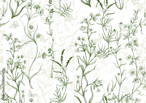 Decorative flowers and leaves in art nouveau style, vintage, old, retro style. Border, frame, template for product label, cosmetic packaging. Easy to edit. Vector illustration. In art nouveau style.