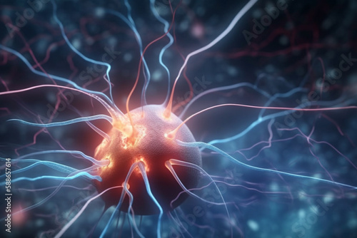 Vibrant 3D Illustration of the Biochemical Process of Nerve Impulses