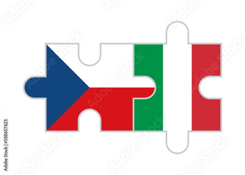 puzzle pieces of south czech republic and italy flags. vector illustration isolated on white background