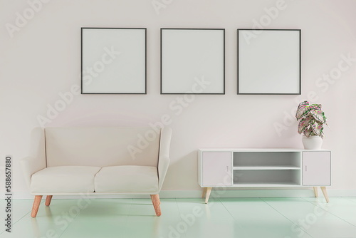 living room design. empty room design interio.Photo frame mock up 3d rendering