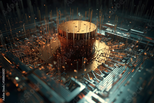 Quantum computer, with qubits changing state, achieving quantum supremacy. Conceptual illustration. Generative AI photo