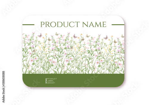 Wild flowers and butterflies Template for plastic debit or credit, pass, discount, membership card Vector illustration. In botanical style