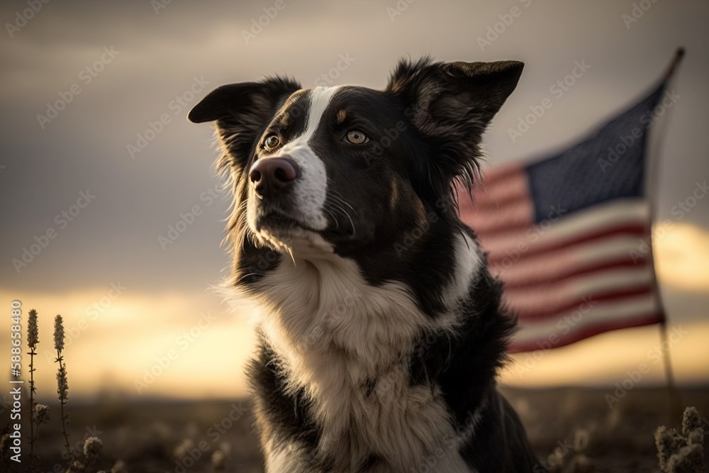 dog on the shape of the American flag. Patriotism concept. Generated by AI