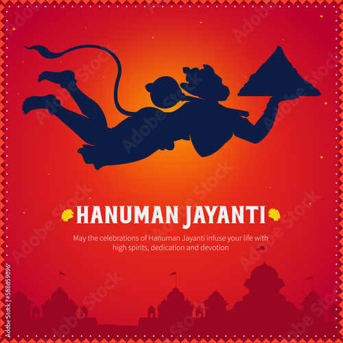 Silhouette vector for lord Hanuman for Hanuman Jayanti Indian festival.