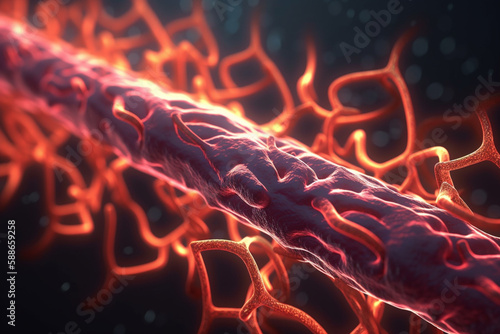 Vibrant 3D Illustration of Microscopic Muscle Fiber Contraction