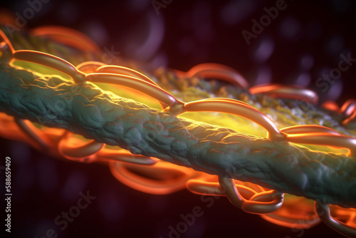 Vibrant 3D Illustration of Microscopic Muscle Fiber Contraction photo