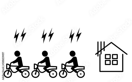 バイクの騒音被害に遭う住宅のイメージアイコン