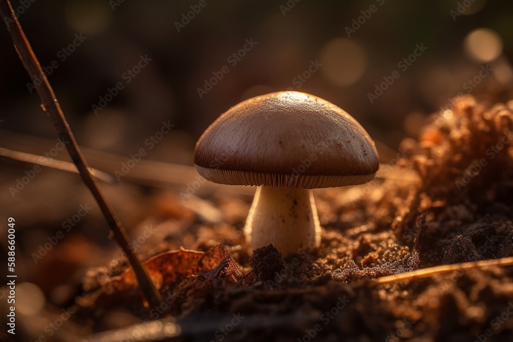 King Bolete Mushroom Emerging from Soil, Fragile Cap in Focus, Rich Dark Soil, Generative AI King Bolete Mushroom Emerging from Soil, Fragile Cap in Focus, Rich Dark Soil, Generative AI