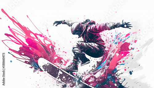 illustration of snowboarding background wallpaper. AI generated