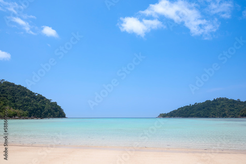 View of Mu Ko Surin Nation Park   Beautiful white sand beach  and popular coral reef for snorkeling in Andaman  Thailand.