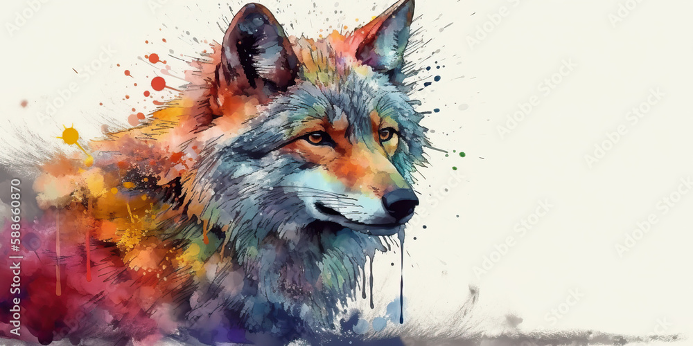 artistic watercolor art of wolf color and pattern, Generative AI