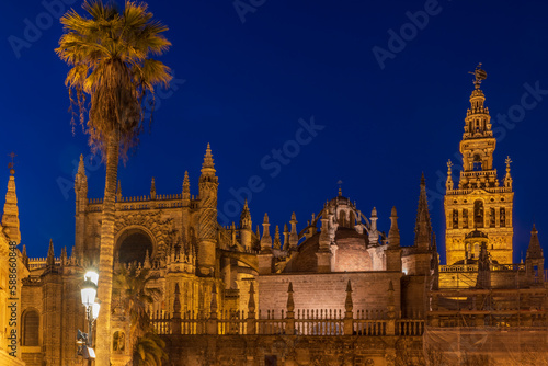 Seville Cathedral is the third largest church in the world and one of the beautiful examples of Gothic and baroque architectural styles and  Giralda the bell tower of  is 104.1 meters high  © Aytug Bayer