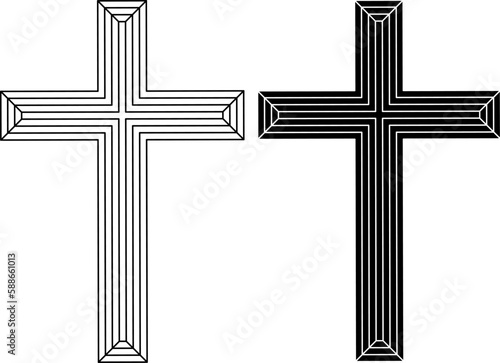 outline silhouette cross Christian icon set isolated on white background