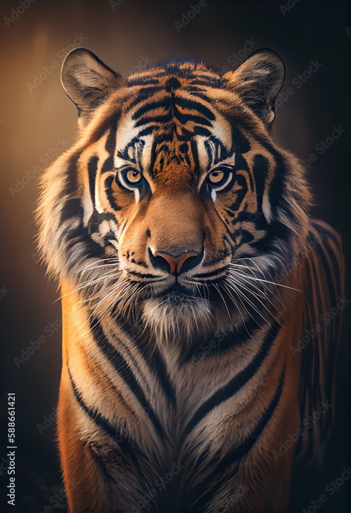 Tiger with a majestic expression, looking regal and powerful, generative ai Tiger with a majestic expression, looking regal and powerful, generative ai