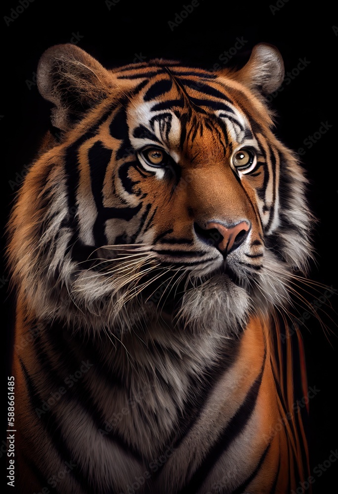 Fototapeta premium Tiger with a majestic expression, looking regal and powerful, generative ai