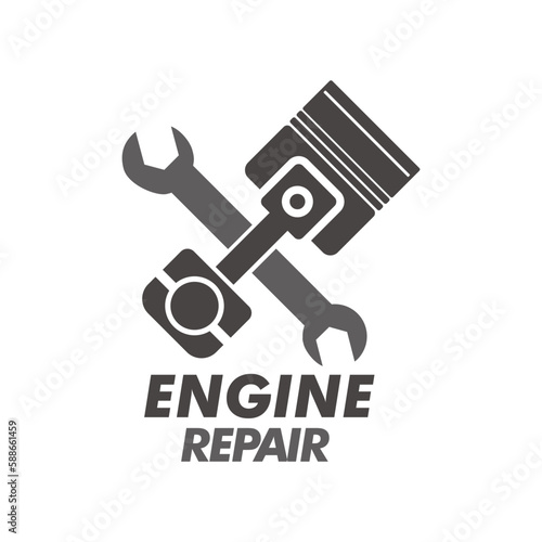Auto repair service logo, badge, emblem, template. Key gear car vector illustration