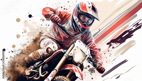 illustration of motocross on the dirt track. AI generated
