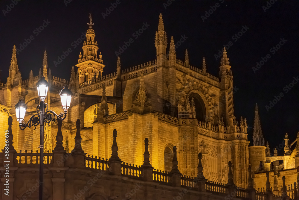 Seville Cathedral is the third largest church in the world and one of the beautiful examples of Gothic and baroque architectural styles and  Giralda the bell tower of  is 104.1 meters high 