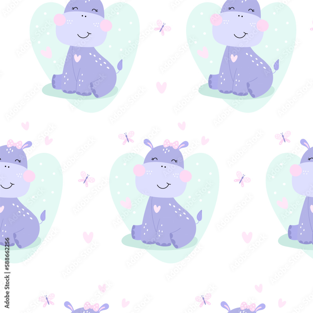 Fototapeta premium Happy easter seamless pattern with cute rabbit. Vector illustrations