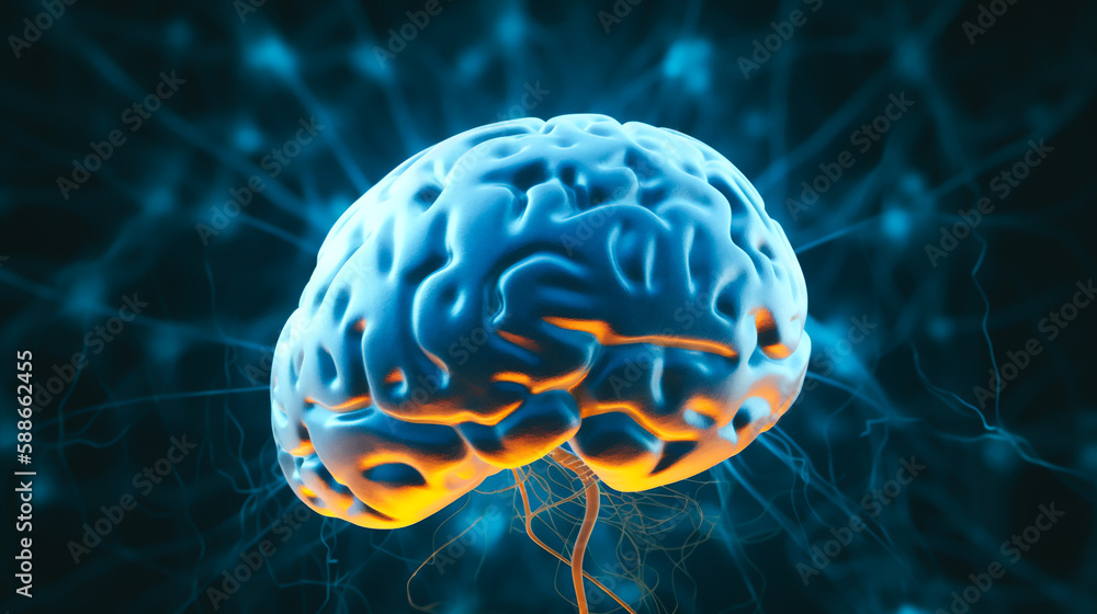 Holographic brain with neural network background, Generative AI Holographic brain with neural network background, Generative AI