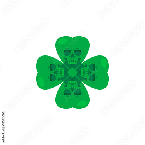 Skull clover. Four leaf clover for good luck with a skeleton