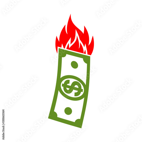 Dollar is on fire. Burning money. Vector illustration