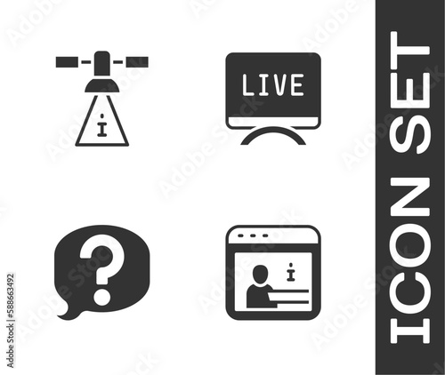 Set Information, Satellite, Speech bubble chat and Live report icon. Vector