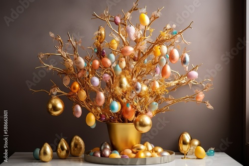 Easter day celebration  decoration  easter eggs   tree   generative AI 