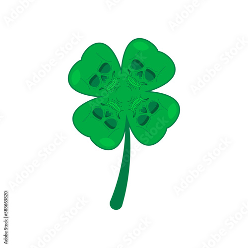 Skull clover. Four leaf clover for good luck with a skeleton