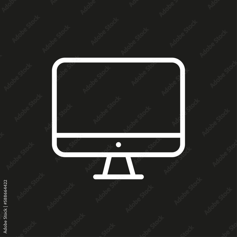 Vector flat illustration. White computer icon on a black background. The concept of electronic devices. Suitable for social networks, icons, screensavers and as a template. Vector flat illustration. White computer icon on a black background. The concept of electronic devices. Suitable for social networks, icons, screensavers and as a template.