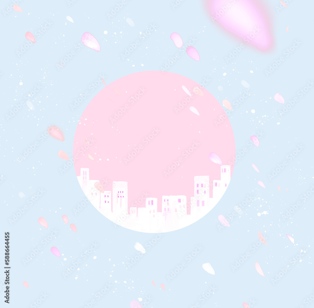 Fototapeta premium 都市の街並みと舞う桜の背景