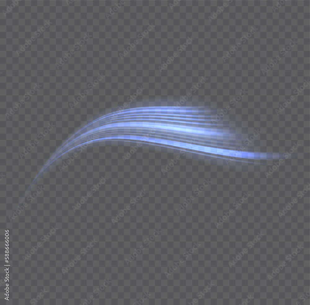 Obraz premium Blue wind waves effect. Abstract light motion trails with sparkles isolated on black background.