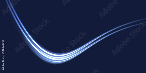 Blue glowing shiny lines effect vector background. Luminous white lines of speed. Light glowing effect. Light trail wave, fire path trace line and incandescence curve twirl. 
