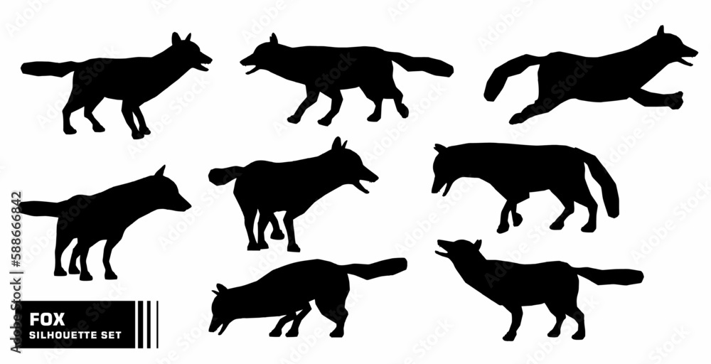 vector set of silhouettes of character fox
