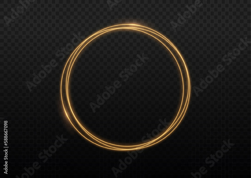Curve light effect of golden line. Luminous golden circle. Light gold pedistal, podium, platform, table.