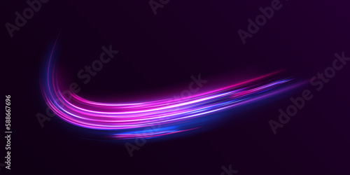 Neon striped light effect with fluid color. Abstract shining wave background. Magic screen design