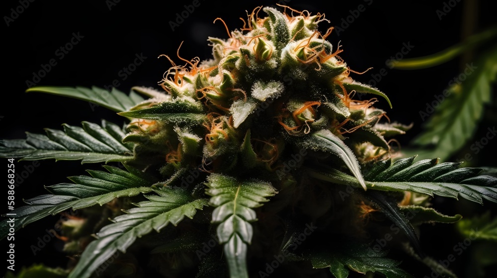 Cannabis flower bud, weed, extreme close-up, generative AI Cannabis flower bud, weed, extreme close-up, generative AI