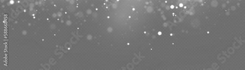Blurred sparks, glitter snow flakes special light effect. Defocused silver dust. Fine, shiny dust particles fall off slightly. Blur sparkle lights, stars and bokeh. White sparks and flares. Vector.