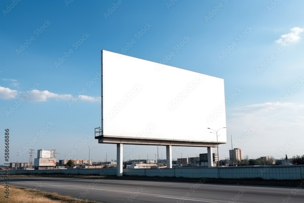 Fototapeta premium Big white blank billboard with blue sky background . ai generative