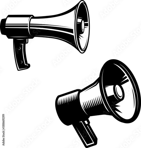 Illustration of the megaphone. Design element for logo, label, sign, badge. Vector illustration