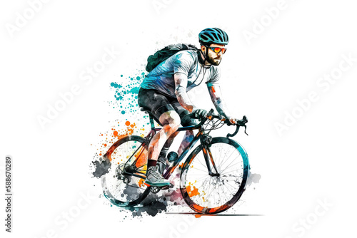 drawing cyclist isolated on white background. clipart. Generated by AI © Fotograf