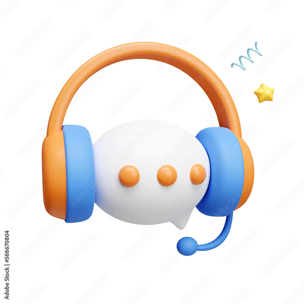 3d headphones with text box icon. Customer support. Hotline service for ...