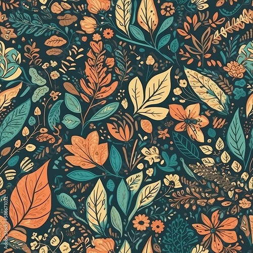 Nature vector seamless pattern.Created With Generative AI technology.