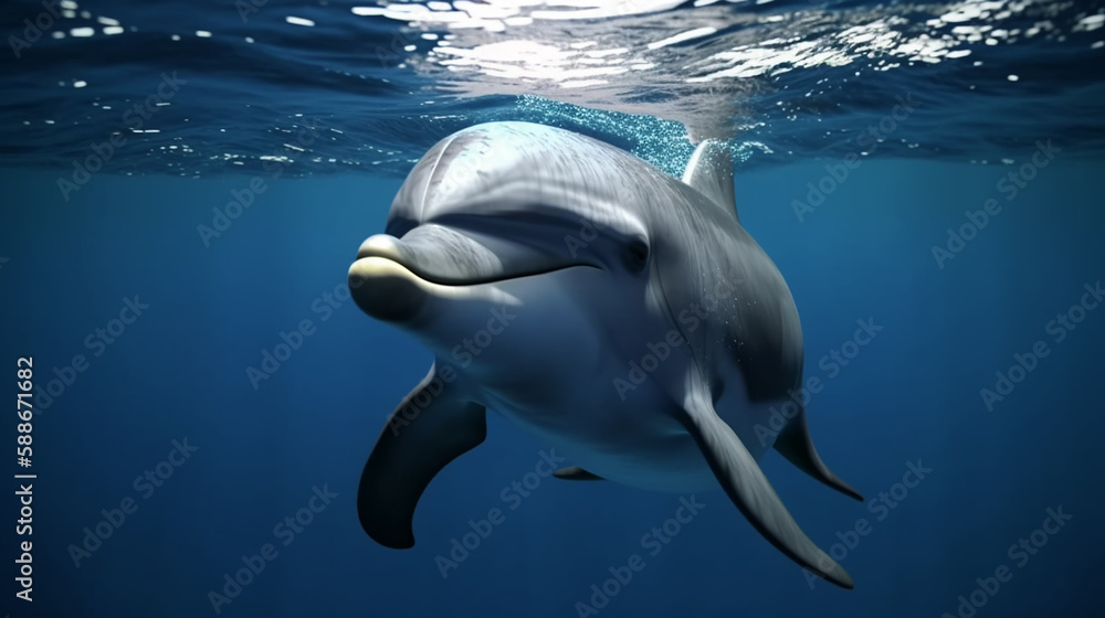 Fototapeta premium dolphin swimming in the water, AI