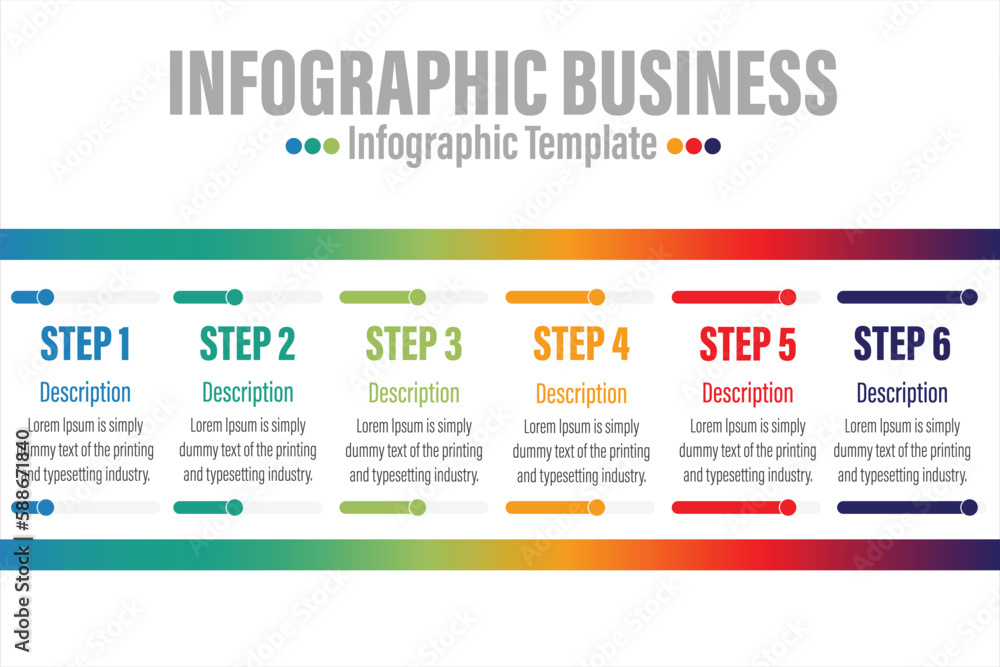 Obraz premium infographics number options template with steps, with 6 Steps, Six 6 option 6 label. Can be used for workflow layout, diagram, business step options, banner, web design.