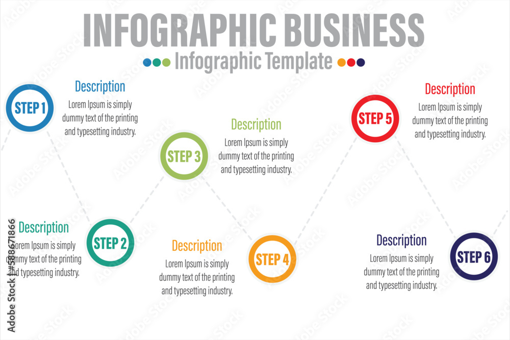 Obraz premium 6 Steps, Six option,Infographic timeline,roadmap on grey background. Creative business data visualization.