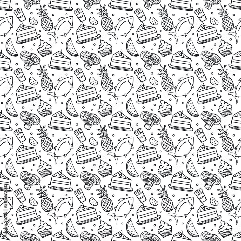 Seamless food pattern. Doodle vector food illustration. Hand-drawn food background Seamless food pattern. Doodle vector food illustration. Hand-drawn food background